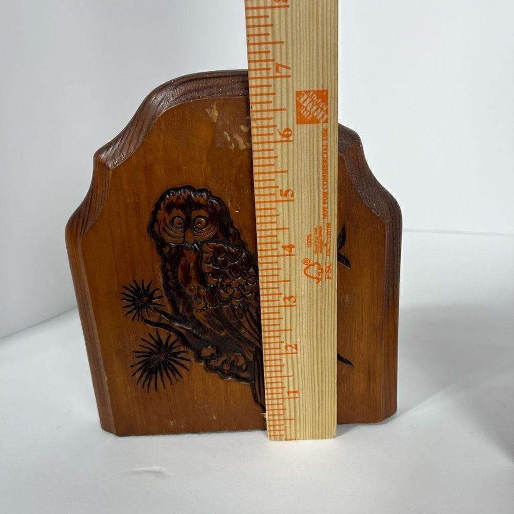 Vintage Wooden Carved Owl Bookends 7” - Picture 5 of 9
